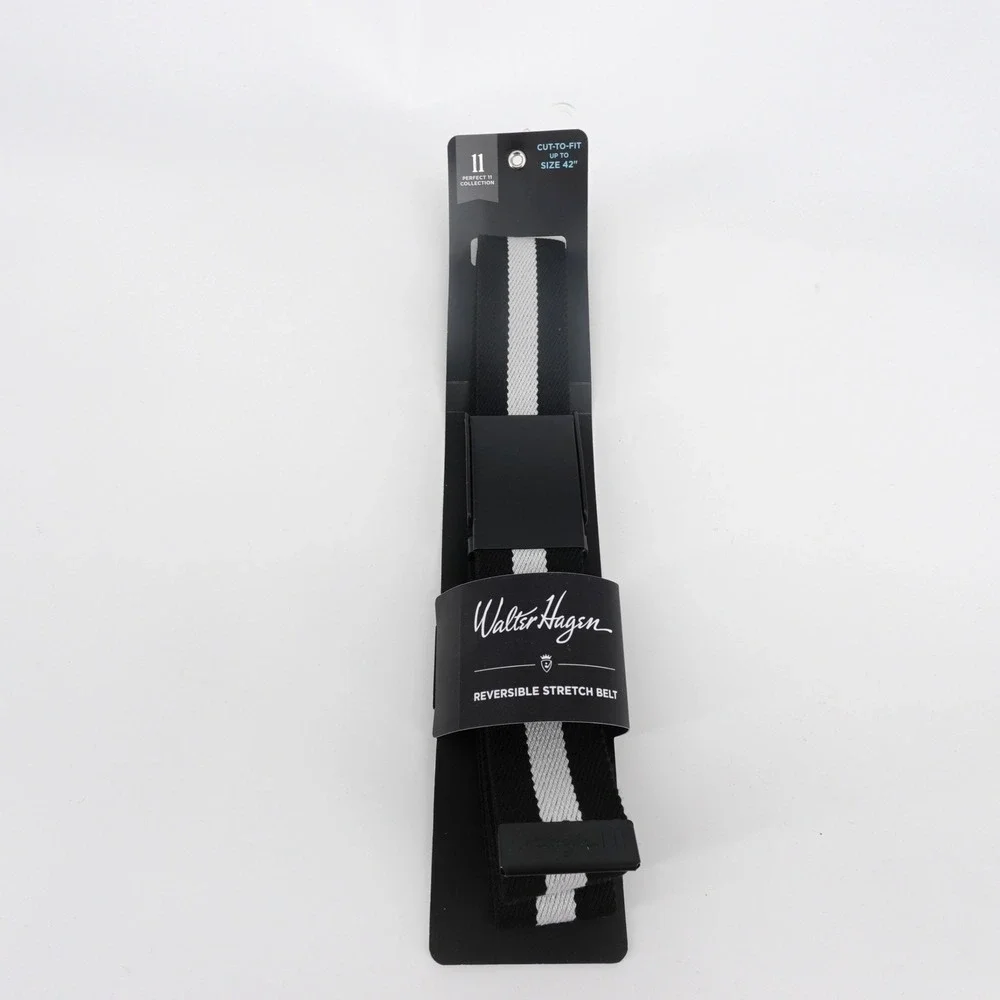 Walter Hagen Mens Perfect 11 Reversible Stretch Golf Belt Black White 11HW030001